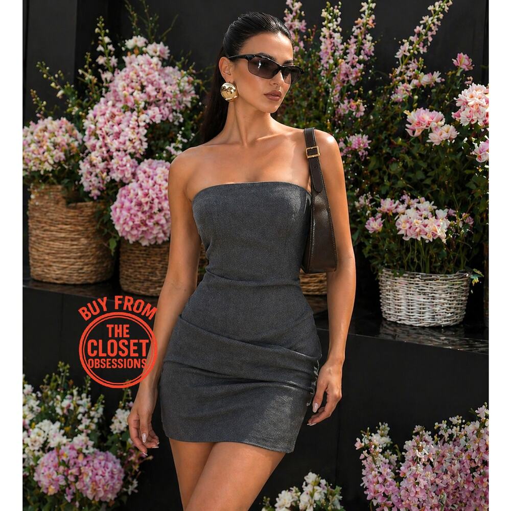Zara Grey Bodycon Mini Dress Draped Fitted Chic Office Minimalist NWT M - Picture 2 of 16
